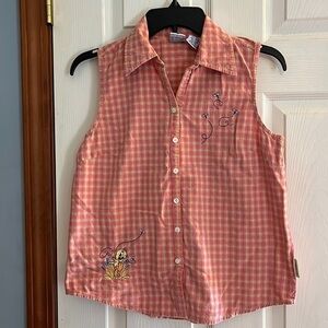 vintage-Looney Tunes-S-tweety bird embroidered sleeveless, pink/orange blouse